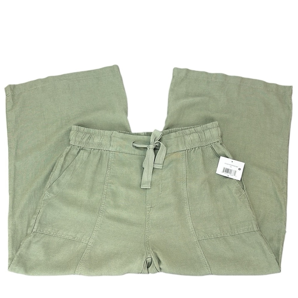 Falls Creek Olive Green Drawstring Waist Wide Leg Crop Pants M Pockets High Rise